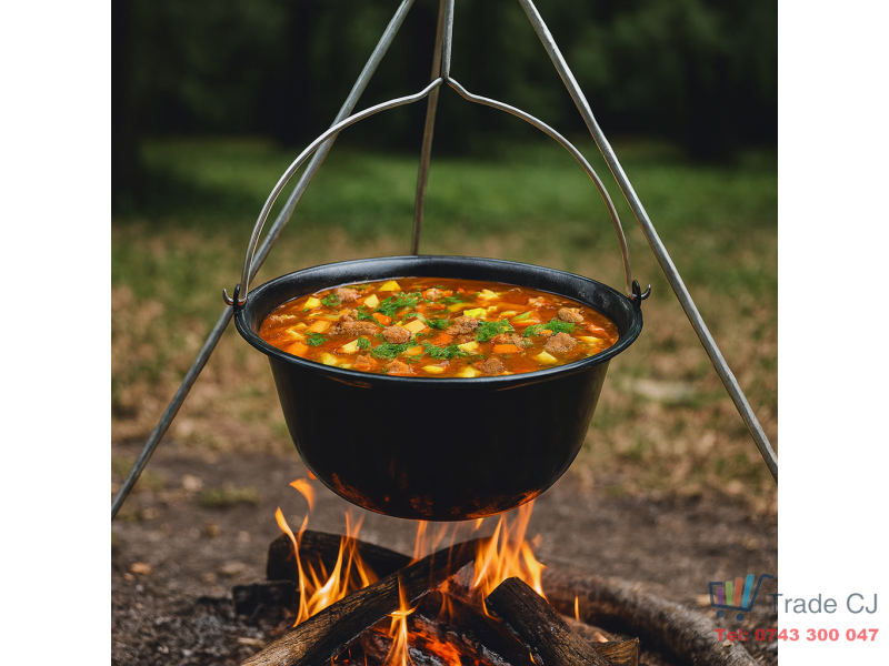 Ceaun emailat negru cu maner metal, pentru gulas si tocanite, capacitate 12l, 39.8x18 cm