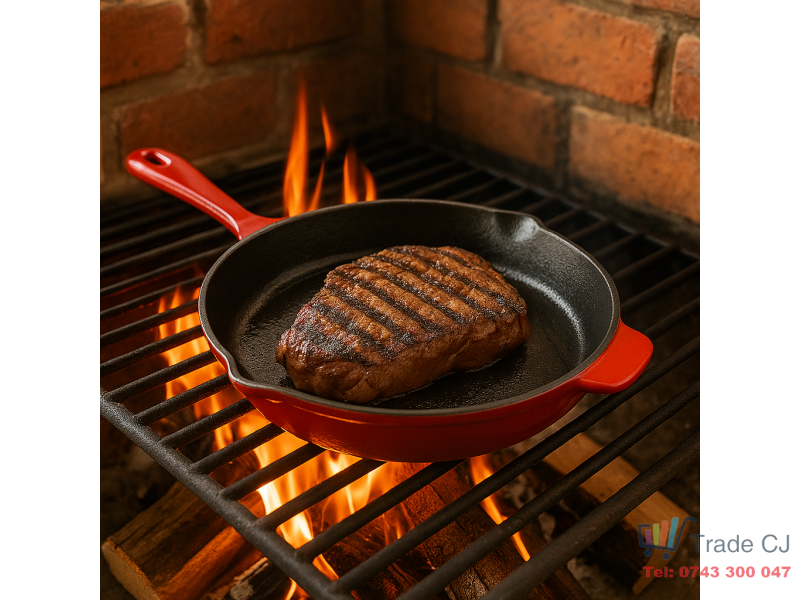 Tigaie rotunda din fonta emailata pentru grill, 27x5 cm