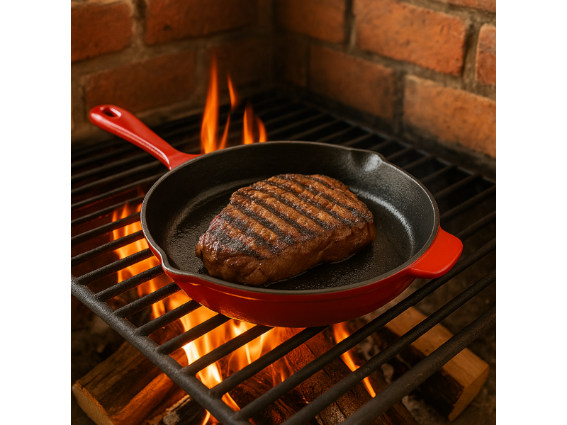 Tigaie rotunda din fonta emailata pentru grill, 27x5 cm
