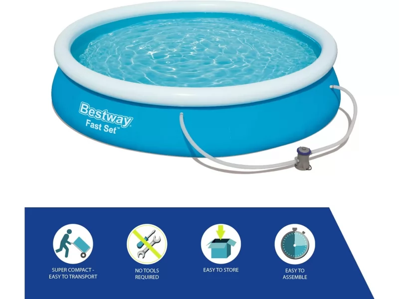 Piscina cu inel gonflabil Bestwayﾮ FS, Triplex PVC, 366x76 cm, cu pompa filtrare inclusa
