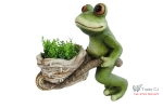 Ghiveci decorativ Frog with Wheel barrow,ceramica,34 x 20 x 31.5 cm