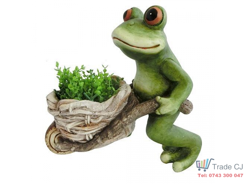 Ghiveci decorativ Frog with Wheel barrow,ceramica,34 x 20 x 31.5 cm