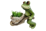 Ghiveci decorativ Frog with Wheel barrow,ceramica,34 x 20 x 31.5 cm