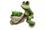 Ghiveci decorativ Frog with Wheel barrow,ceramica,34 x 20 x 31.5 cm