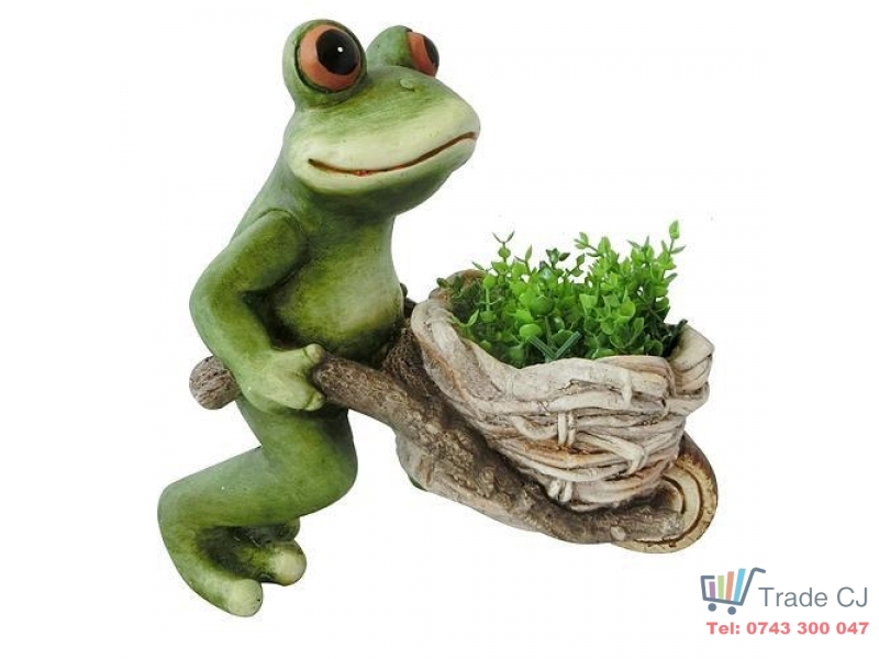 Ghiveci decorativ Frog with Wheel barrow,ceramica,34 x 20 x 31.5 cm