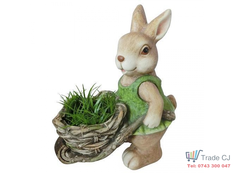 Ghiveci decorativ Rabbit with Wheel barrow,,ceramica,34 x 19.5 x 40 cm