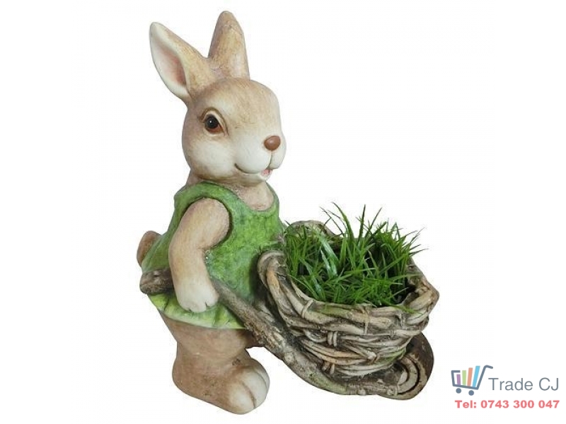 Ghiveci decorativ Rabbit with Wheel barrow,,ceramica,34 x 19.5 x 40 cm