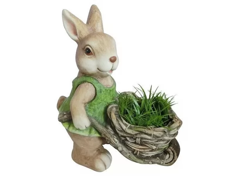 Ghiveci decorativ Rabbit with Wheel barrow,,ceramica,34 x 19.5 x 40 cm