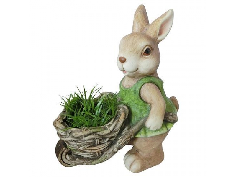 Ghiveci decorativ Rabbit with Wheel barrow,,ceramica,34 x 19.5 x 40 cm