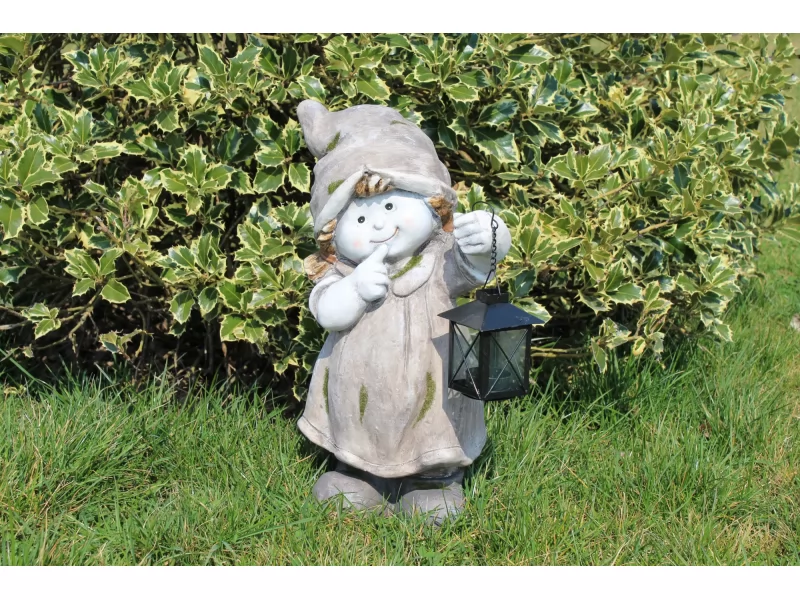 Decoratiune gradina Girl with lantern, ceramica,24 x 15.5 x 39 cm