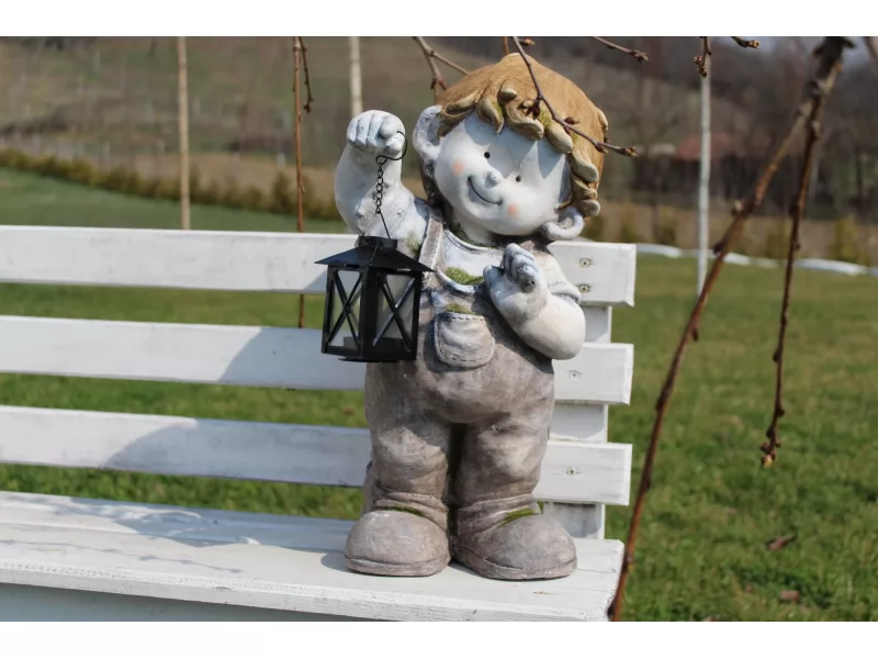 Decoratiune gradina Boy with lantern, ceramica,23 x19.5 x 43 cm