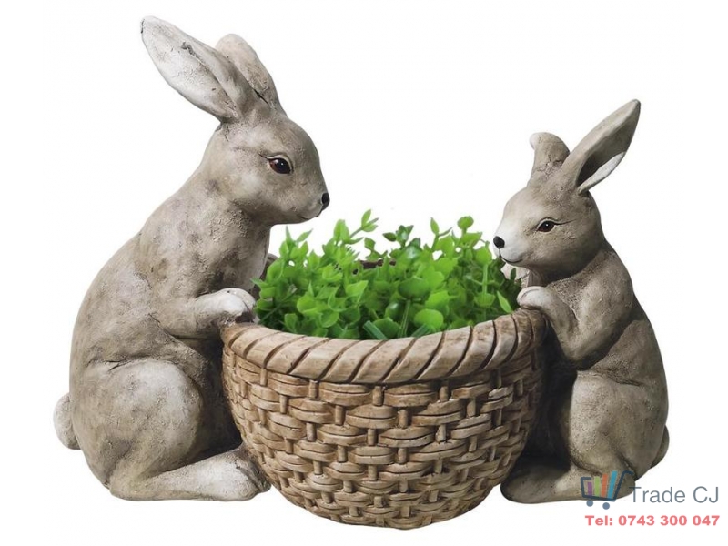 Ghiveci decorativ Rabbit in the basket,ceramica,42 x 21 x 30 cm