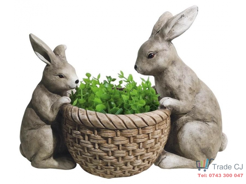 Ghiveci decorativ Rabbit in the basket,ceramica,42 x 21 x 30 cm