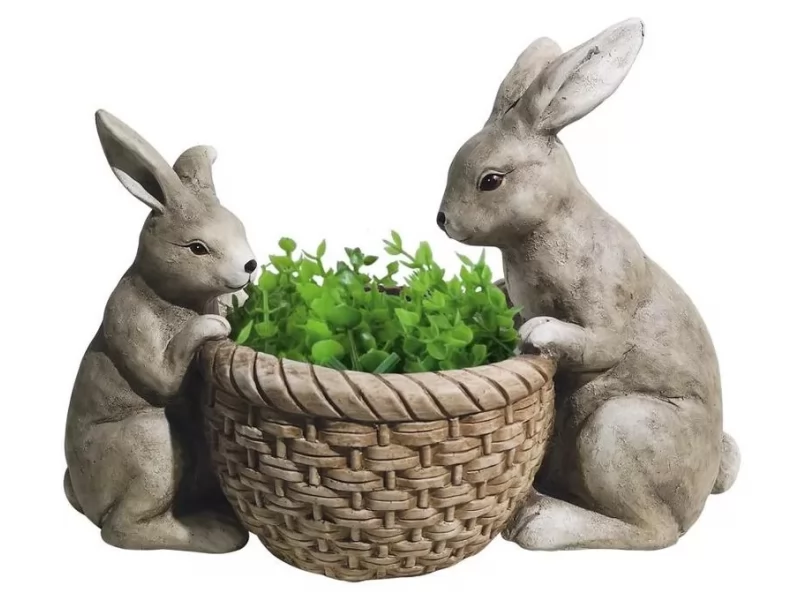 Ghiveci decorativ Rabbit in the basket,ceramica,42 x 21 x 30 cm