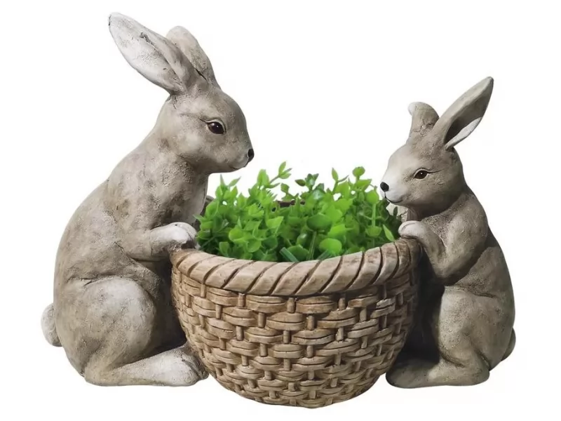 Ghiveci decorativ Rabbit in the basket,ceramica,42 x 21 x 30 cm