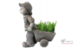 Ghiveci decorativ Boy with trolley, ceramica,37x19x47 cm