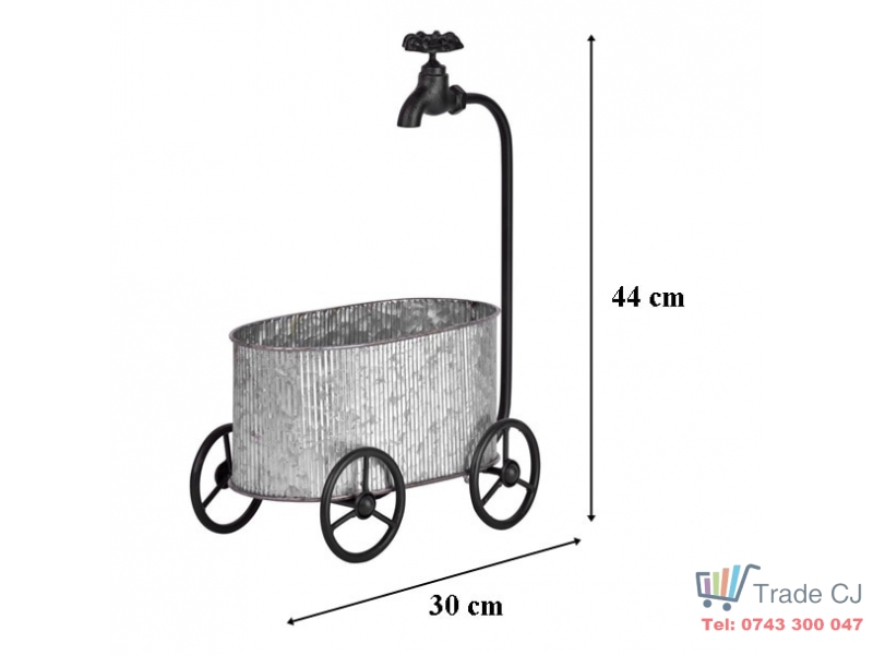 Decoratiune gradina metalica, Bath with wheels, 30x44 cm, aspect vintage