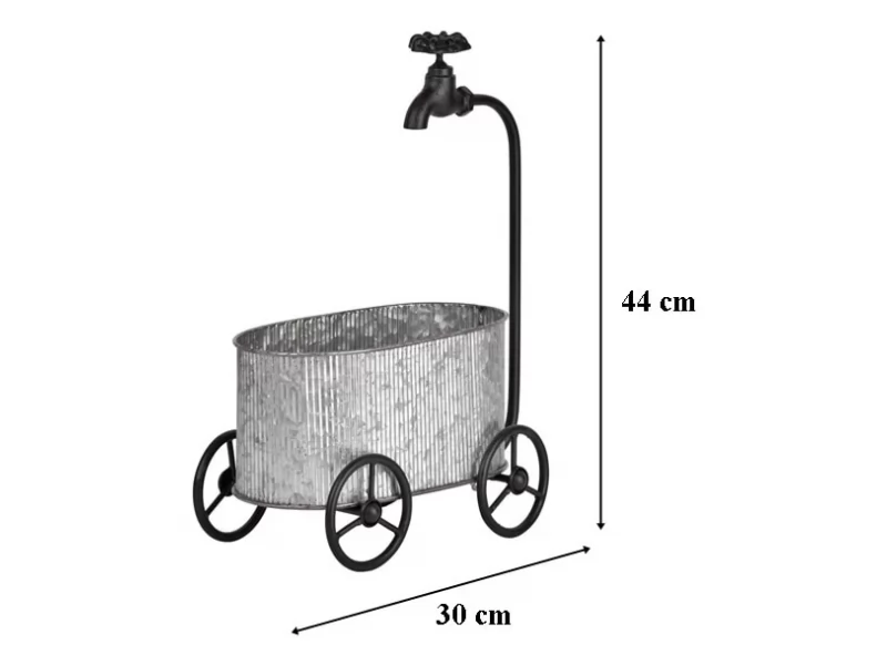 Decoratiune gradina metalica, Bath with wheels, 30x44 cm, aspect vintage