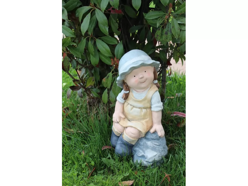 Decoratiune gradina Girl on stone, ceramica,29 x21 x 42 cm