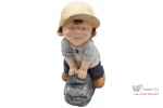 Decoratiune gradina Boy on stone, ceramica 31 x23 x 42 cm