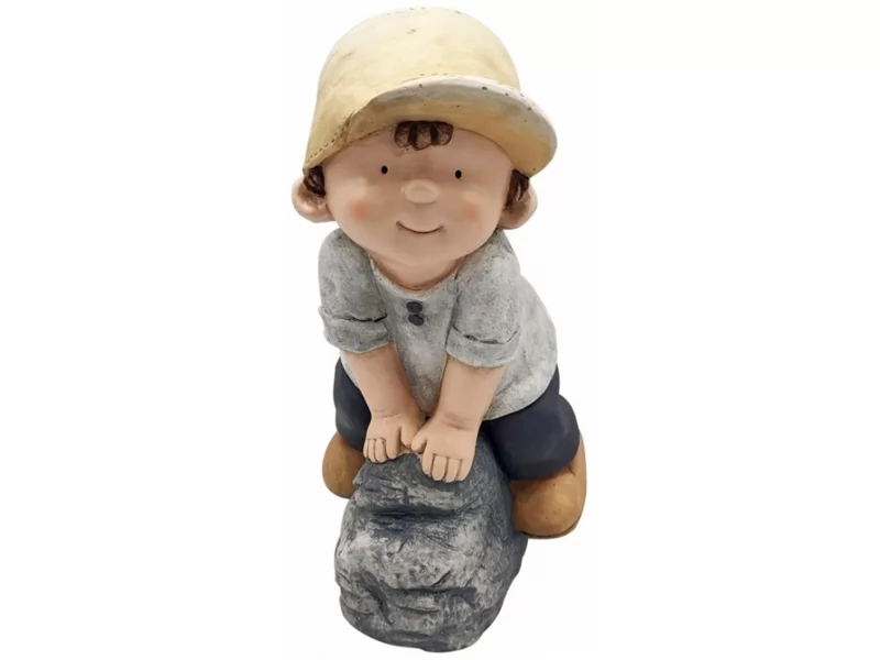 Decoratiune gradina Boy on stone, ceramica 31 x23 x 42 cm
