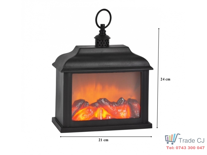 Semineu decorativ tip felinar cu efect flacara, alimentare cu baterii 3xAA,21x24 cm