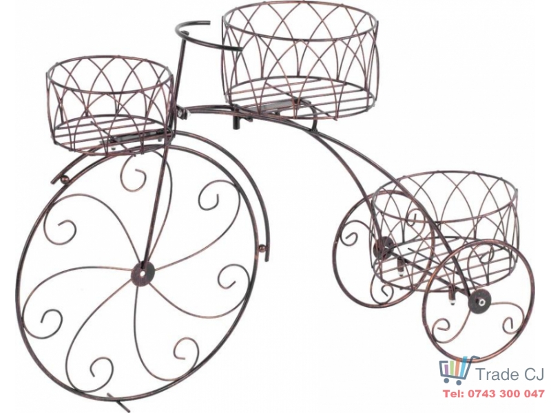 Suport decorativ din metal pentru 3 ghivece flori tip bicicleta, 60x42 cm