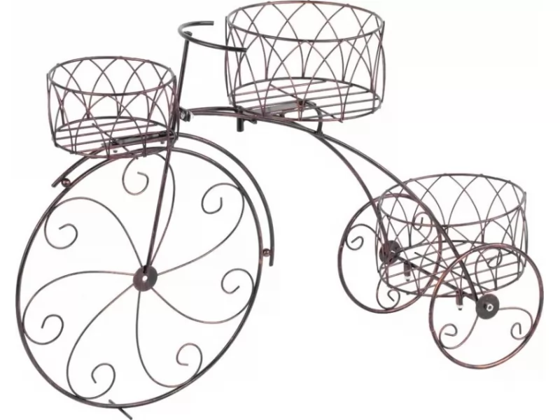 Suport decorativ din metal pentru 3 ghivece flori tip bicicleta, 60x42 cm