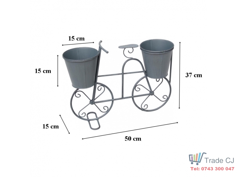 Suport decorativ din metal cu 2 ghivece flori, tip bicicleta, 50x15x37 cm