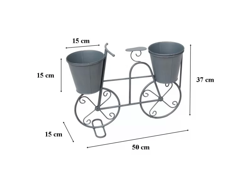 Suport decorativ din metal cu 2 ghivece flori, tip bicicleta, 50x15x37 cm