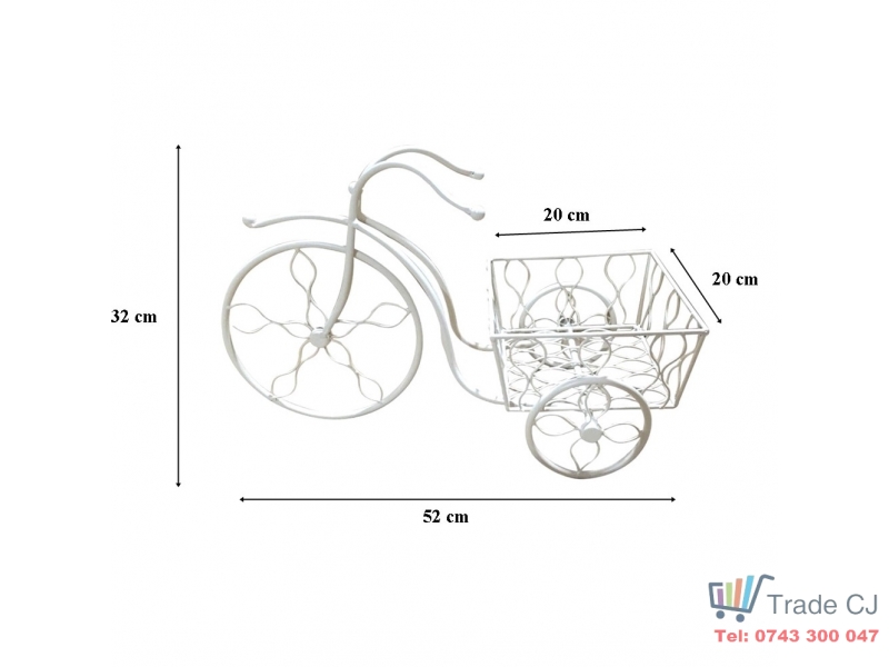 Suport patrat pentru ghiveci flori decorativ din metal, tip bicicleta, 52x22x32 cm