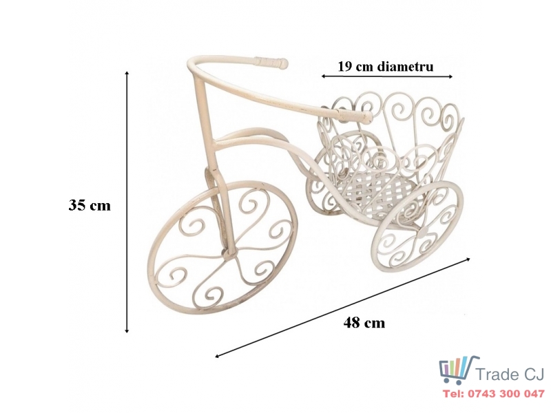 Suport ghiveci flori decorativ din metal, tip bicicleta, 48x20x35 cm