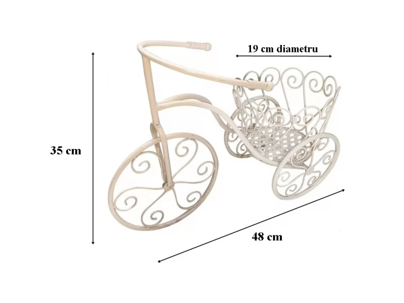 Suport ghiveci flori decorativ din metal, tip bicicleta, 48x20x35 cm