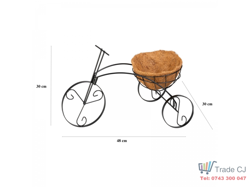 Suport decorativ din metal pentru ghiveci flori, tip bicicleta, 48x30x30 cm