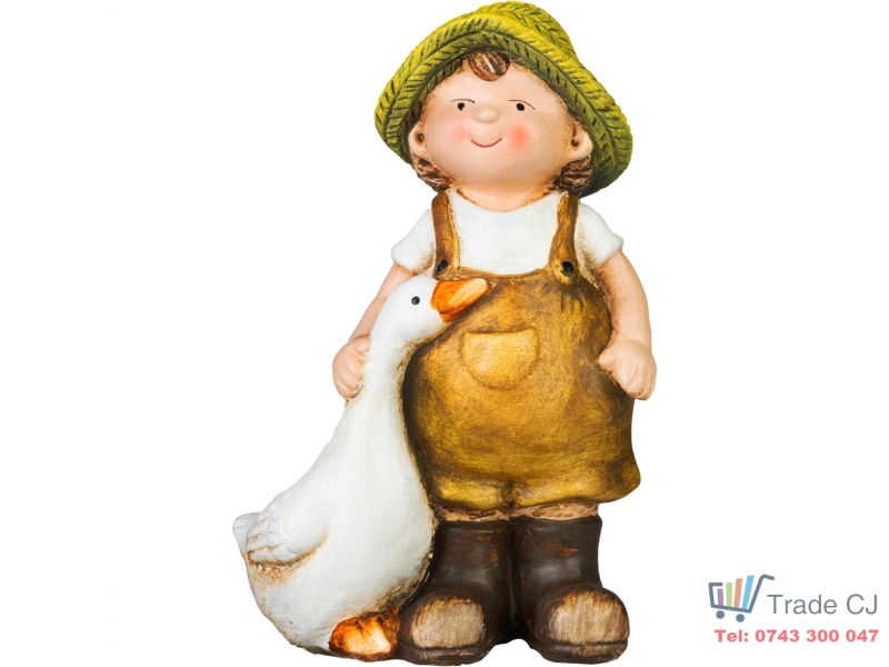 Decoratiune pentru gradina, Girl with goose, ceramica, 6.5x12.5x19 cm