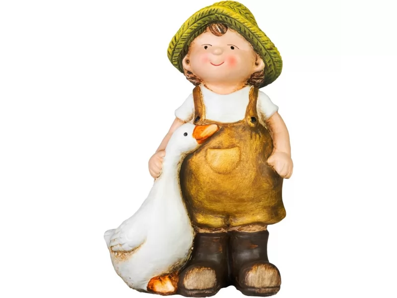Decoratiune pentru gradina, Girl with goose, ceramica, 6.5x12.5x19 cm