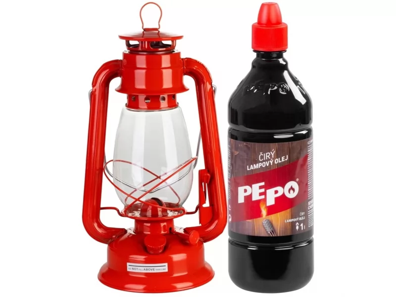 Set lampa cu fitil + ulei lampa 1l, culoare rosie, inaltime 30cm