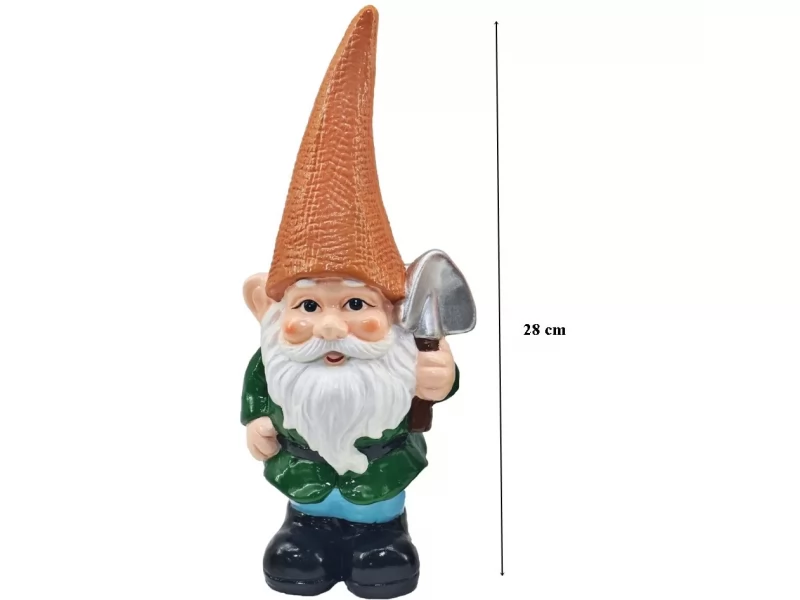 Decoratiune pentru gradina, Gnome with orange hat, ceramica, 12.5x8.5x28 cm
