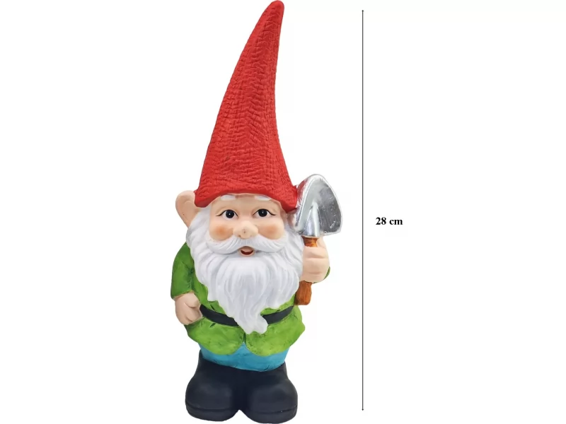 Decoratiune pentru gradina, Gnome with red hat, ceramica, 12.5x8.5x28 cm