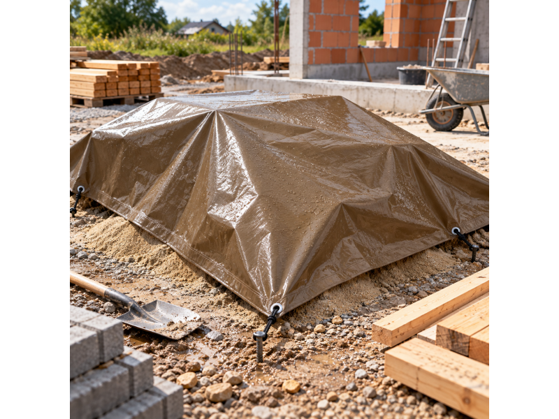 Prelata impermeabila universala, 2x3 m, densitate 200 g mp, extra groasa, maro, cu inele metalice si margini intarite, pentru protectie lemne, mobilier, utilaje si materiale de constructii