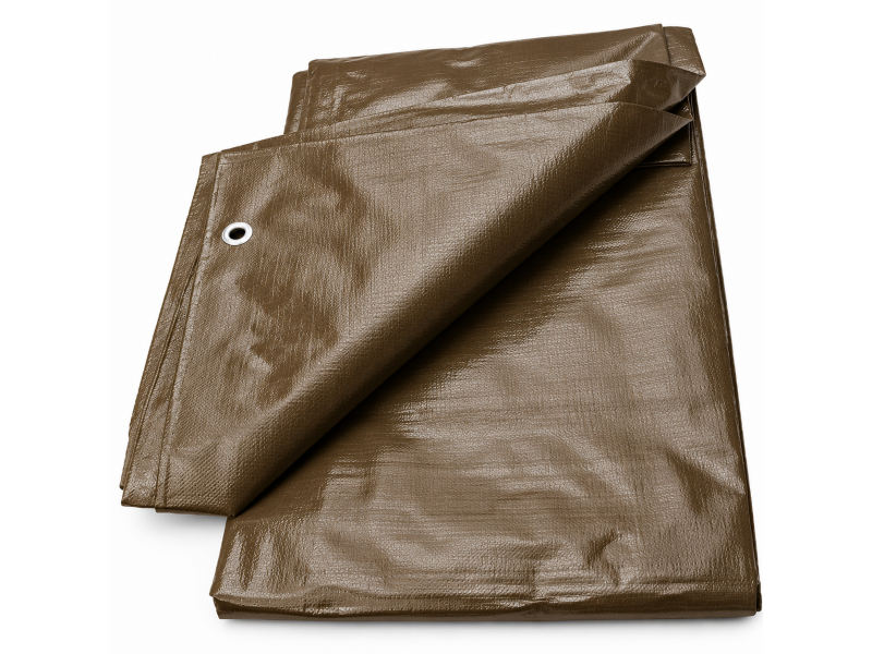 Prelata impermeabila universala, 2x3 m, densitate 200 g mp, extra groasa, maro, cu inele metalice si margini intarite, pentru protectie lemne, mobilier, utilaje si materiale de constructii