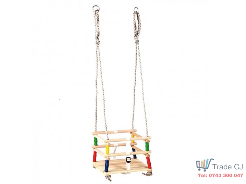 Leagan copii, din lemn ST Kids, 30x30 cm, max 30kg, franghie cu inele prindere 2m