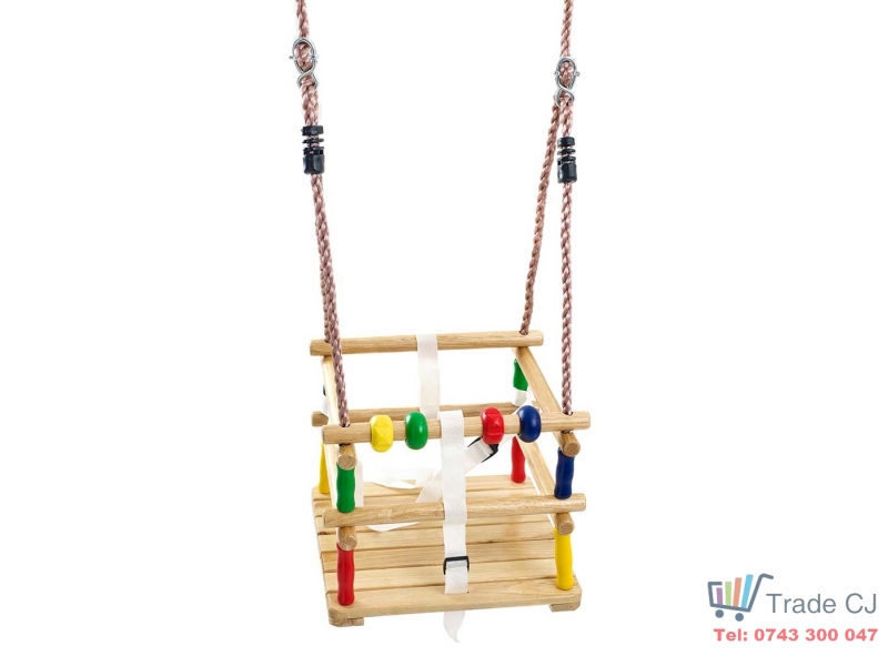 Leagan copii, din lemn ST Kids, 30x30 cm, max 30kg, franghie cu inele prindere 2m
