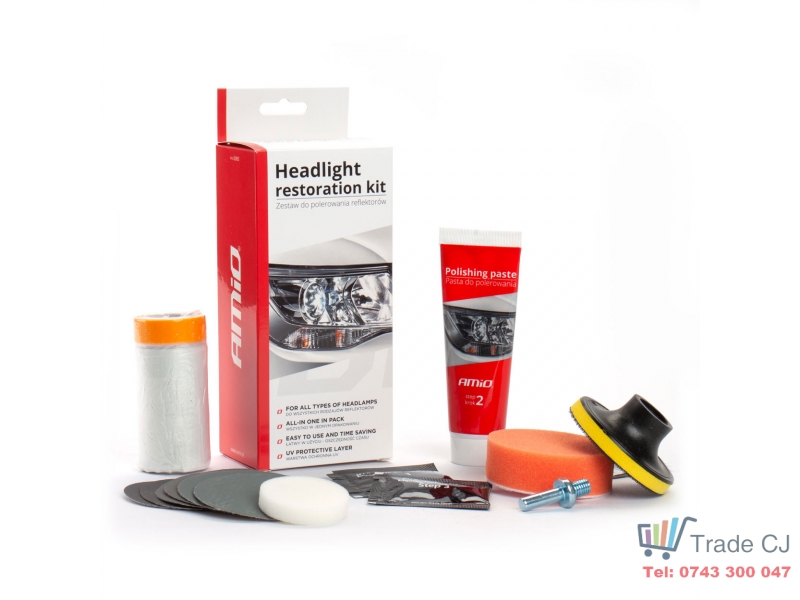 Kit DIY pentru polish faruri cu pasta, bureti si discuri abrazive