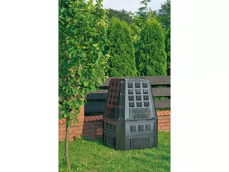 Compostor de gradina, capacitate 420 l, negru, demontabil, 880x800x880 mm