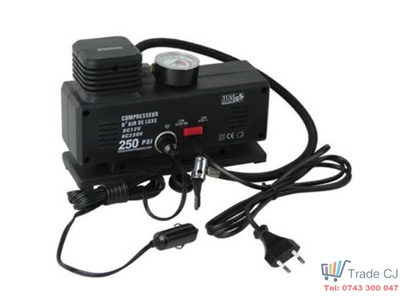 Compresor auto cu manometru, 12V 220V, 120W, portabil, pentru umflat roti, biciclete si mingi