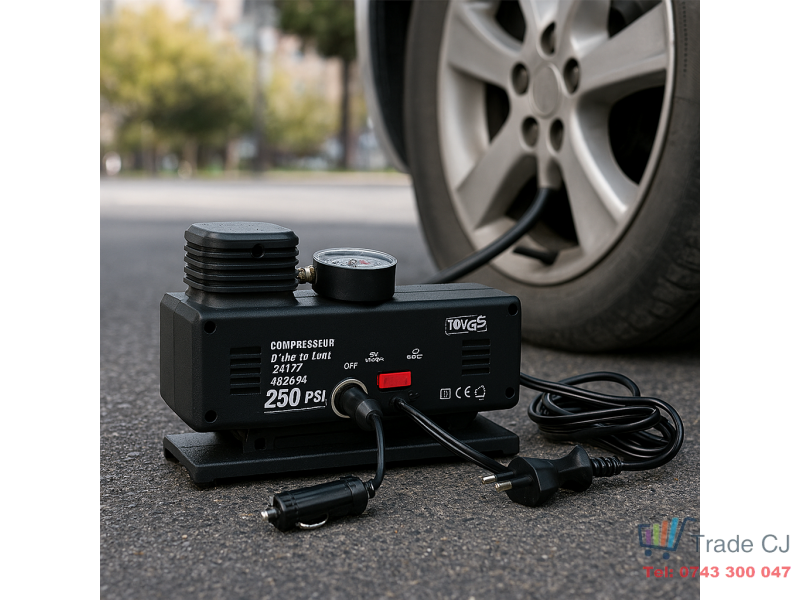 Compresor auto cu manometru, 12V 220V, 120W, portabil, pentru umflat roti, biciclete si mingi