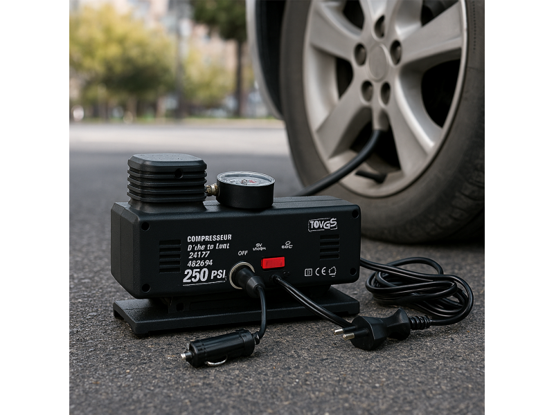Compresor auto cu manometru, 12V 220V, 120W, portabil, pentru umflat roti, biciclete si mingi