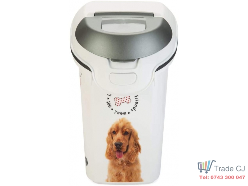 Container 15l din plastic cu maner pentru hrana cainilor, inchidere etansa