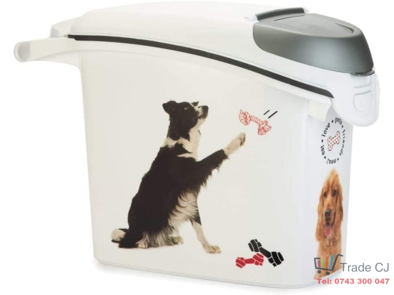 Container 15l din plastic cu maner pentru hrana cainilor, inchidere etansa